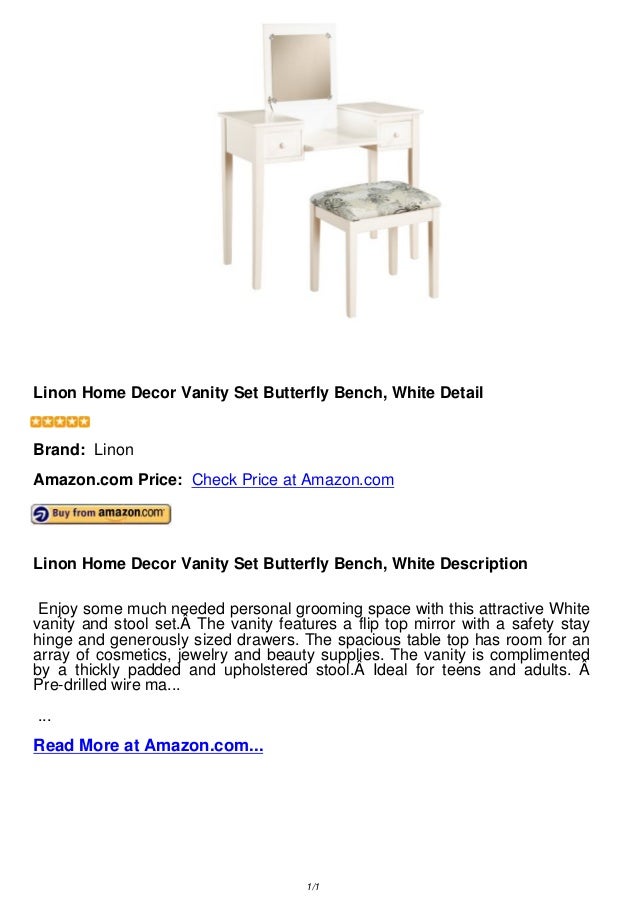 Linon Home Decor Vanity Set Butterfly Bench White