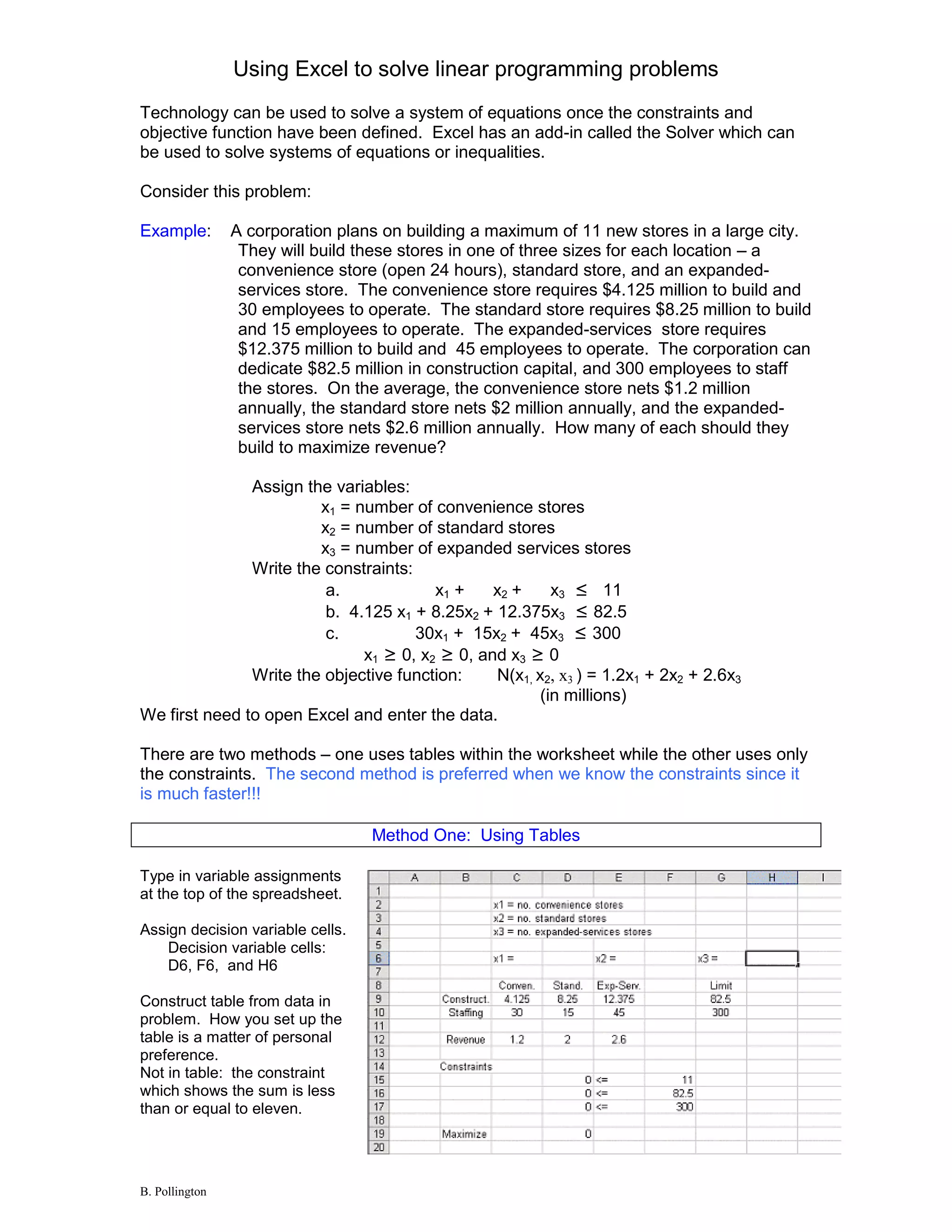 Linear programming with excel | PDF