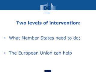 Education
Two levels of intervention:
• What Member States need to do;
• The European Union can help
 