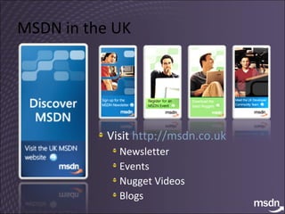MSDN in the UK Visit  http://msdn.co.uk   Newsletter Events Nugget Videos Blogs  