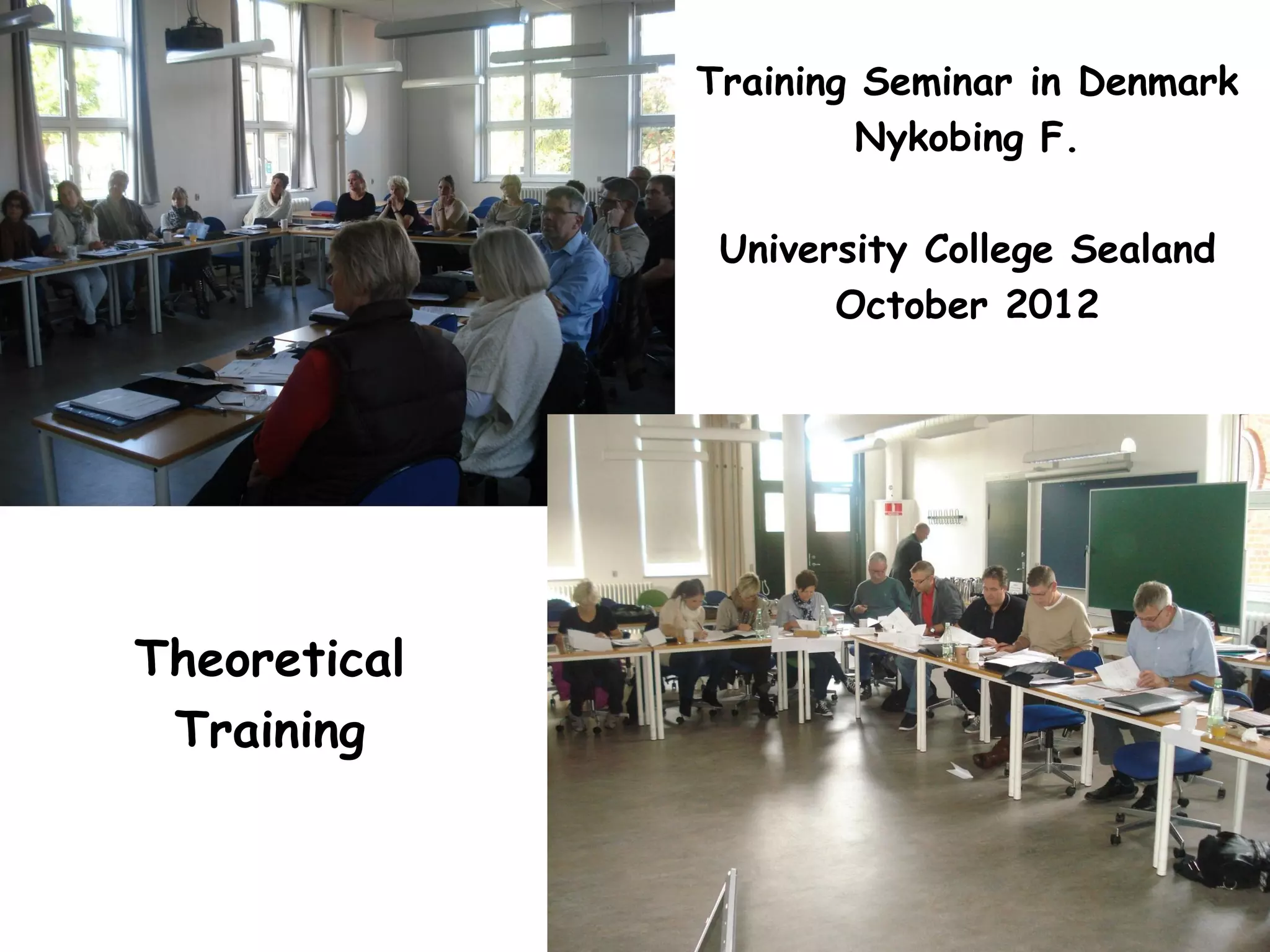 Training Seminar in Denmark
Nykobing F.
University College Sealand
October 2012
Theoretical
Training
 