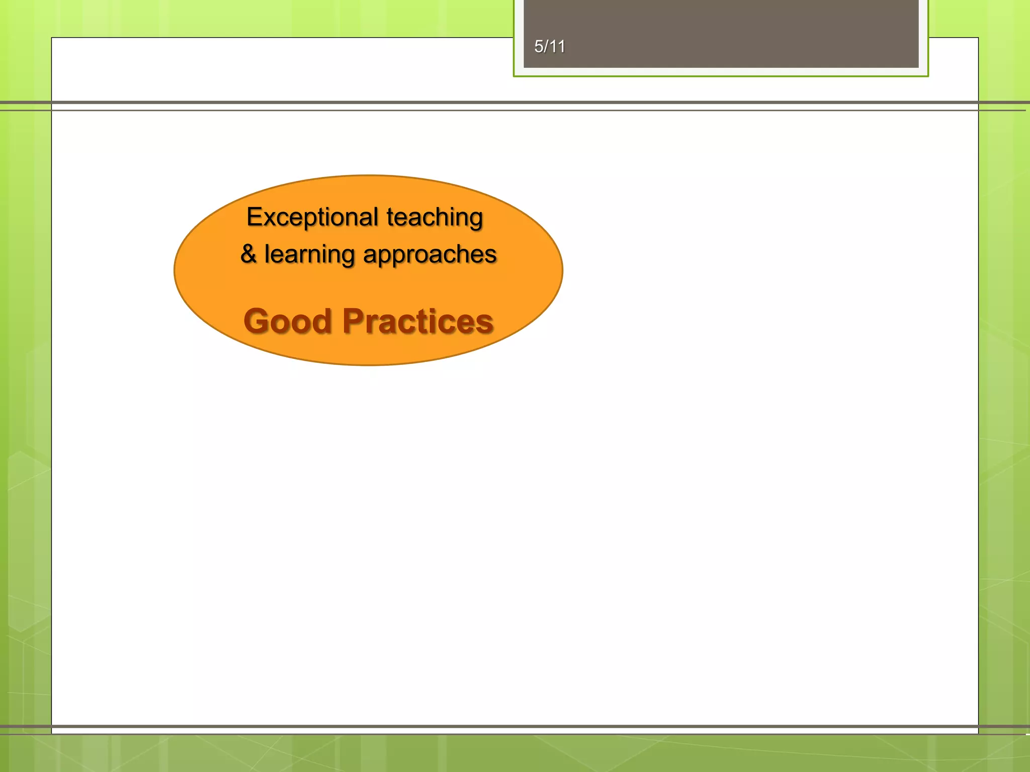 5/11
Exceptional teaching
& learning approaches
Good Practices
 