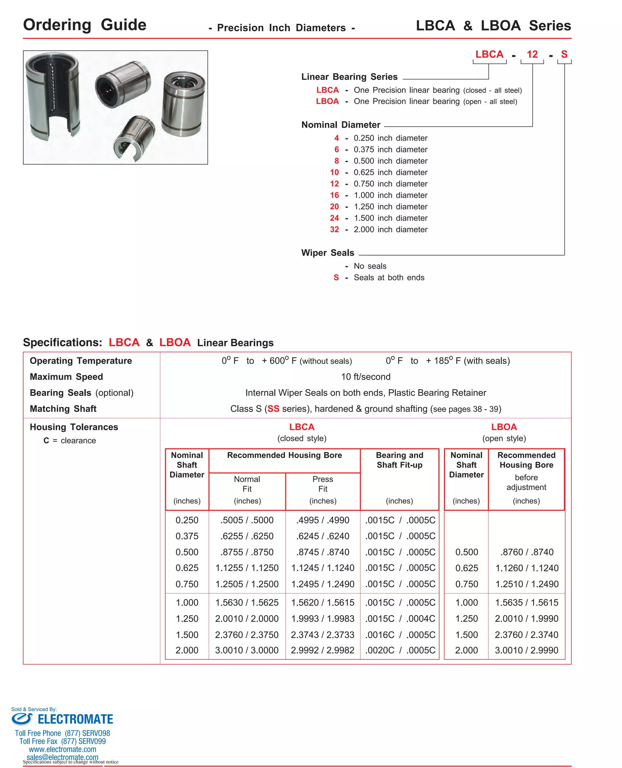 Lintech round rail_bearings_specsheet PDF