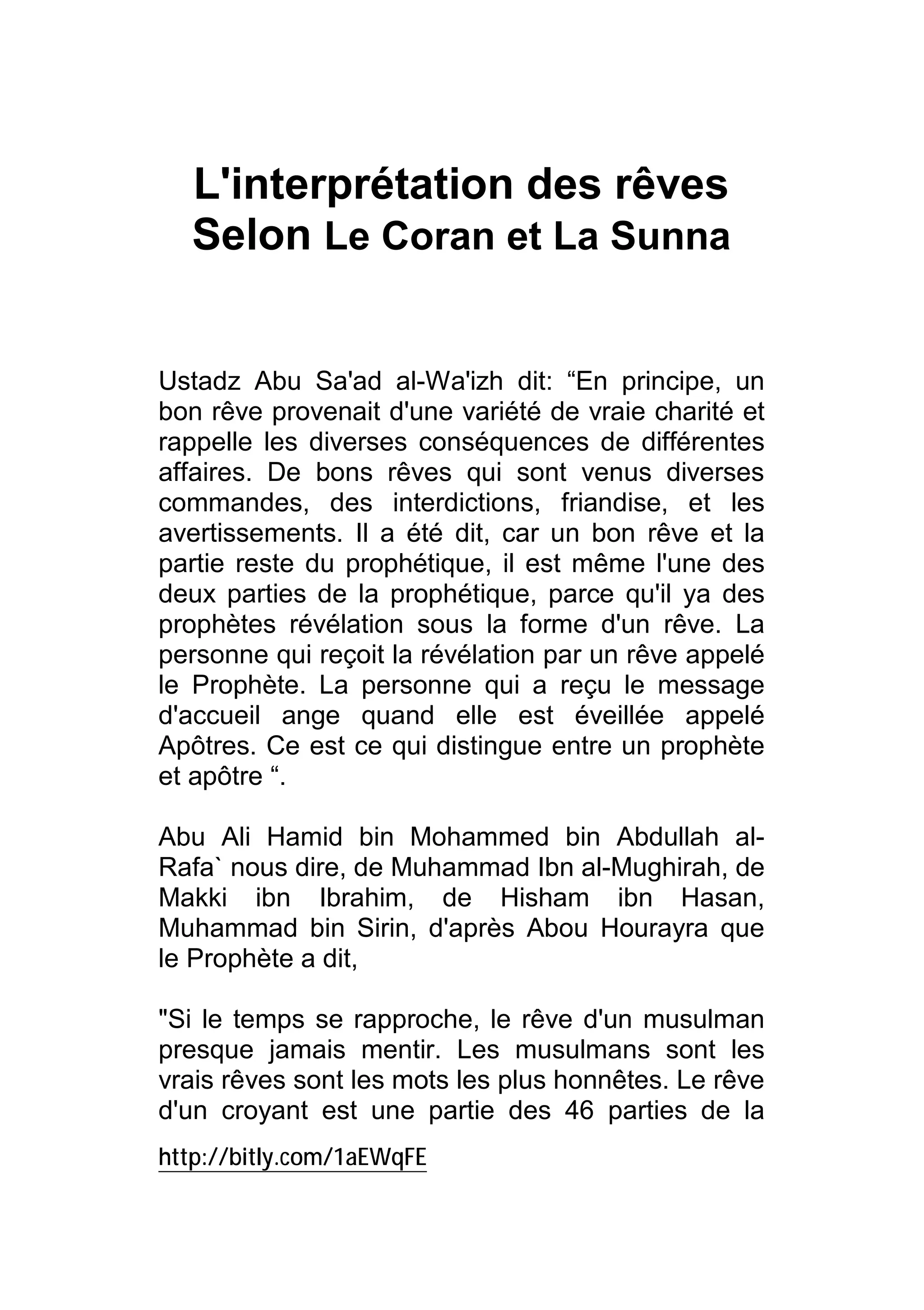 Interprétation Des Rêves Ibn Sirine Pdf Gratuit L'interprétation des rêves selon le coran et la sunna