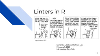Linters in R
Samantha L Wilson, Hoffman Lab
February 5, 2020
Lab meeting: Tech Talk
1
https://xkcd.com/1513/
 