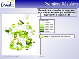 Premiers Résultats Pages vues par visite en moyenne Rapport entre le nombre de pages vues et le nombre de visites par département de janvier 06 à septembre 06 