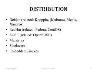 distributionDebian (related: Knoppix, (k)ubuntu, Mepis, Xandros)