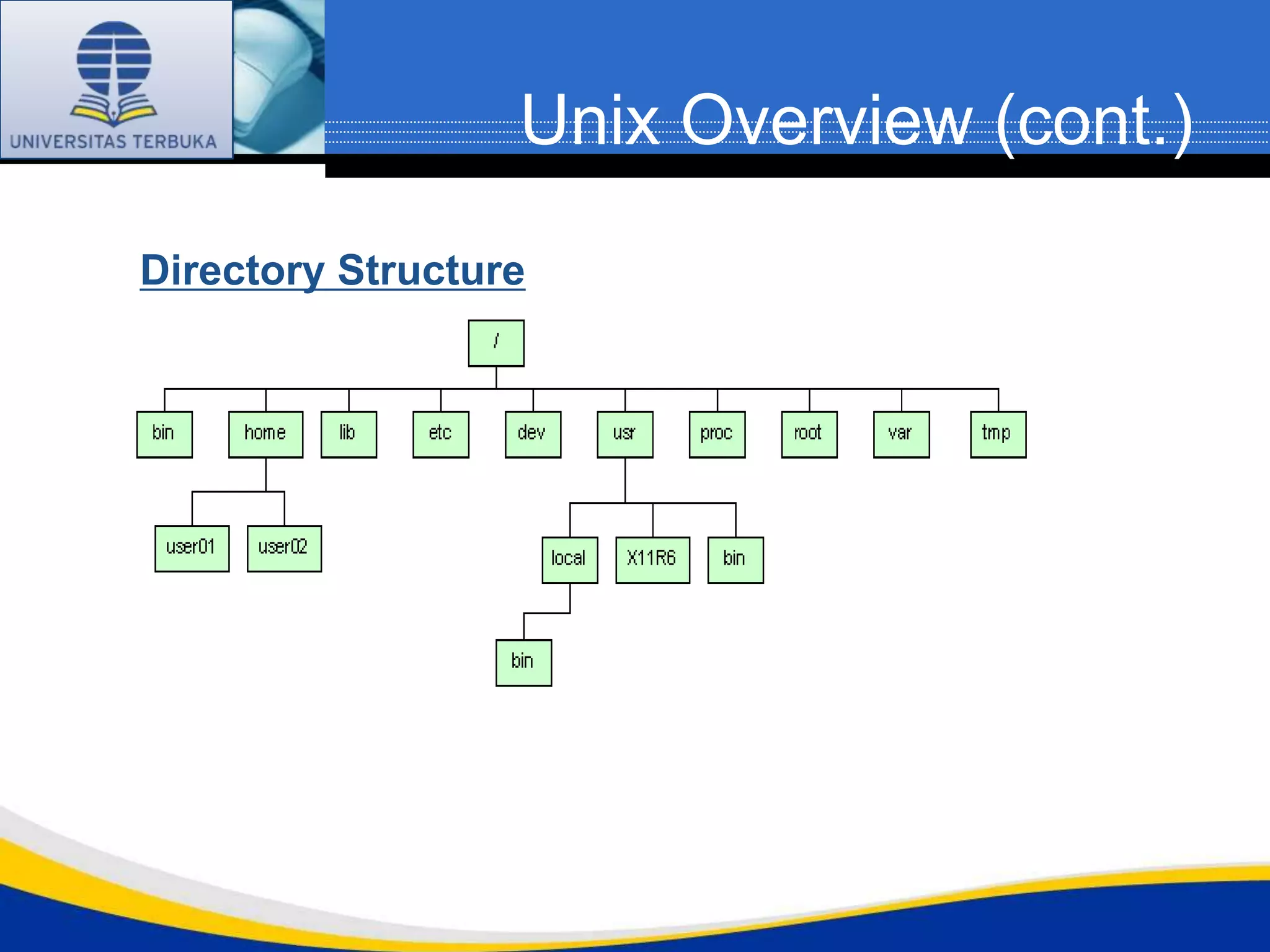 Unix Overview (cont.)
Directory Structure
 