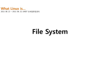 What Linux is…

2013. 08. 22 ~ 2013. 08. 23, UNIST 슈퍼컴퓨팅센터

File System

 