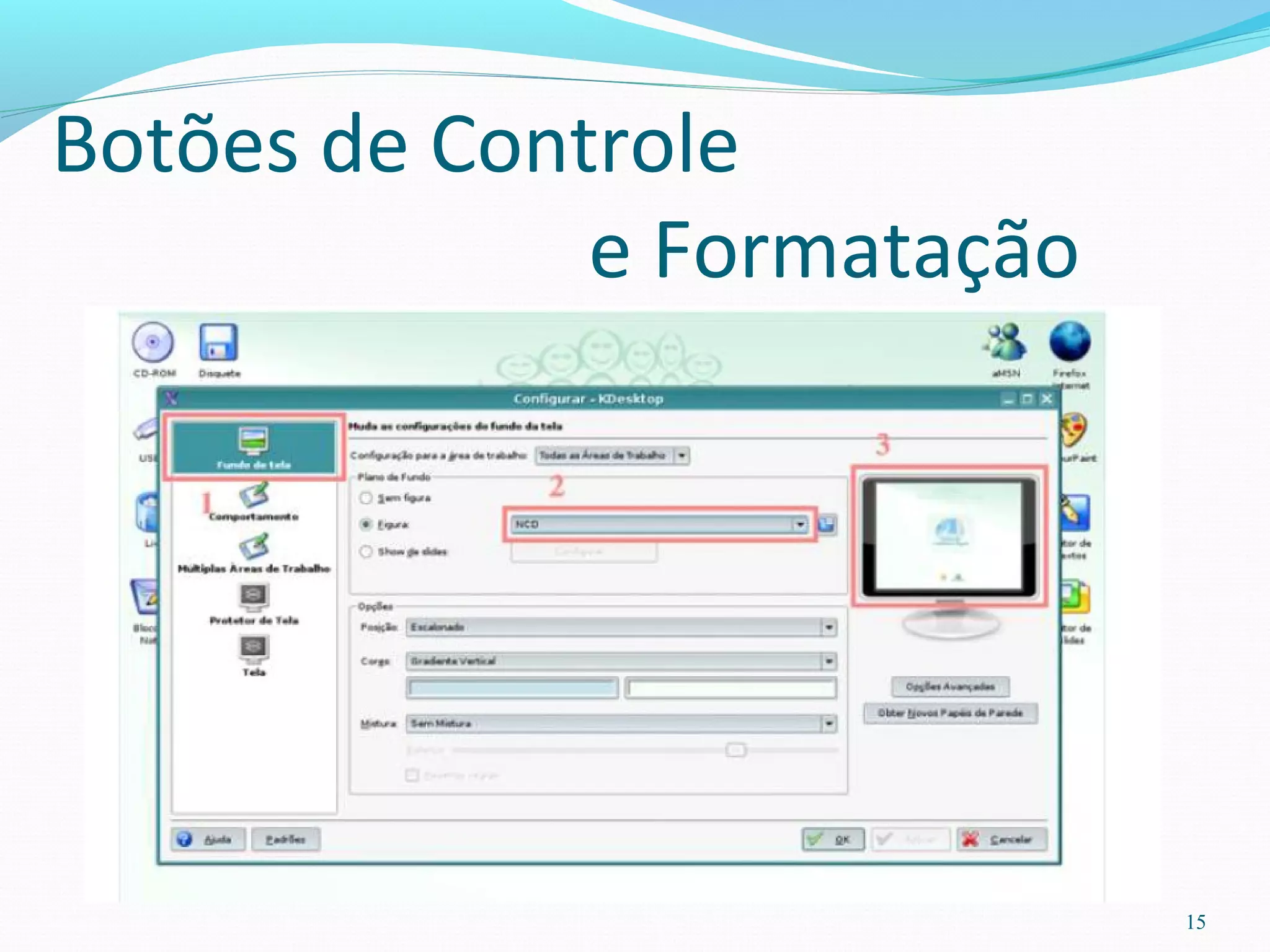 Botões de Controle
e Formatação
15
 