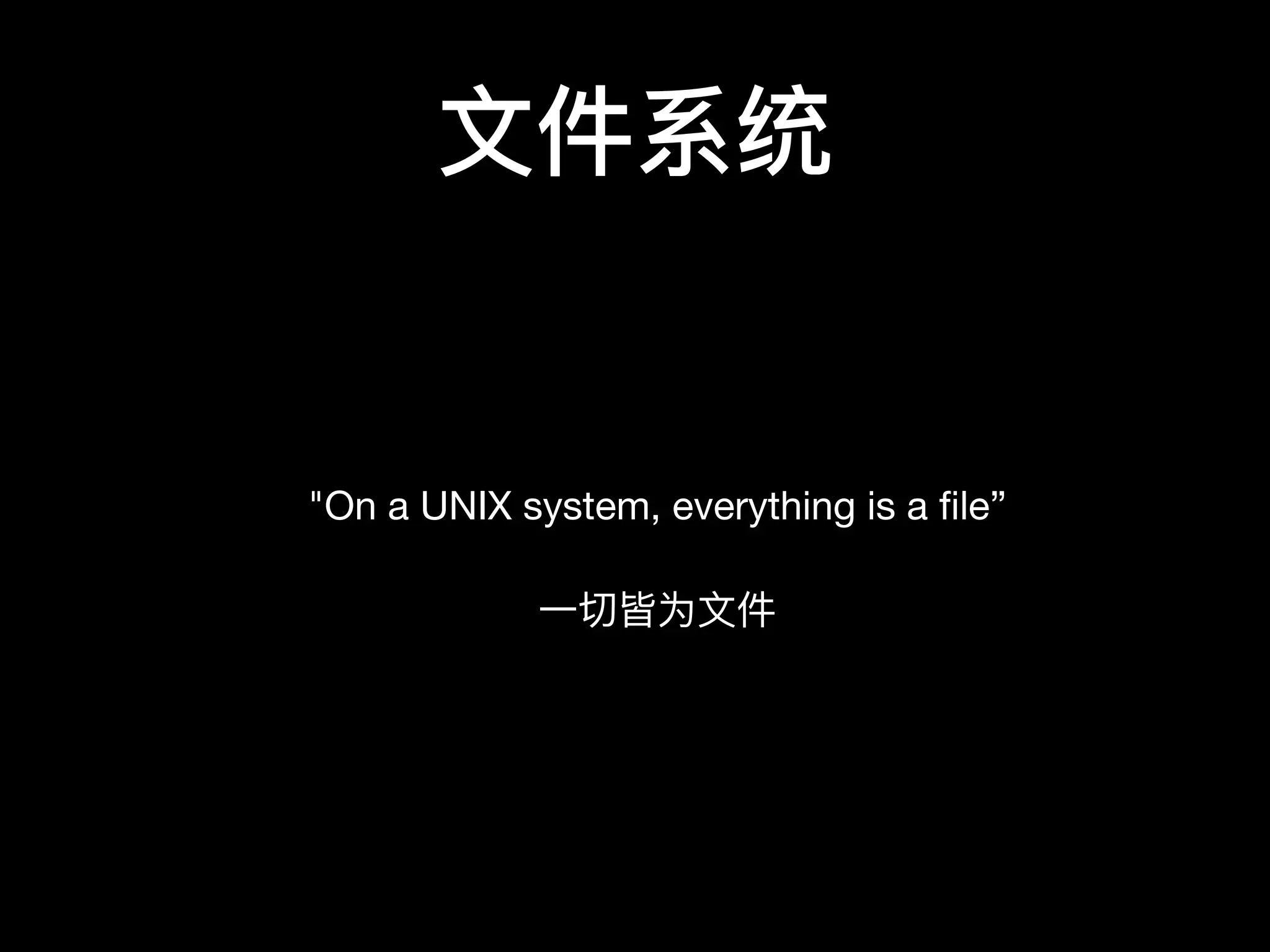 ⽂文件系统
"On a UNIX system, everything is a ﬁle”

⼀一切皆为⽂文件
 