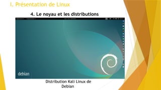 I. Présentation de Linux
4. Le noyau et les distributions
Distribution Kali Linux de
Debian
 