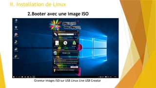 II. Installation de Linux
2.Booter avec une image ISO
Graveur images ISO sur USB Linux Live USB Creator
 