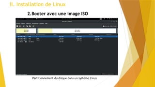 II. Installation de Linux
2.Booter avec une image ISO
Partitionnement du disque dans un système Linux
 