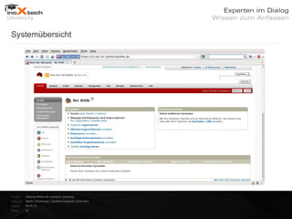 Systemübersicht




Projekt:   Webinar-Reihe der inoXtech University
Referent: Martin Zehetmayer | Systems Engineer | inoX-tech
Datum:     04.04.12
Seite:     32
 