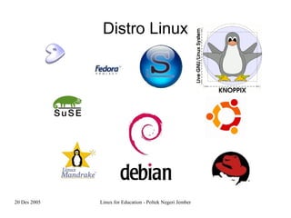 20 Des 2005 Linux for Education - Poltek Negeri Jember
Distro Linux
 