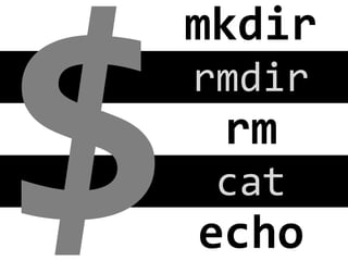 $

mkdir
	
  
rmdir
	
  

rm
	
  
cat
	
  

echo
	
  

 