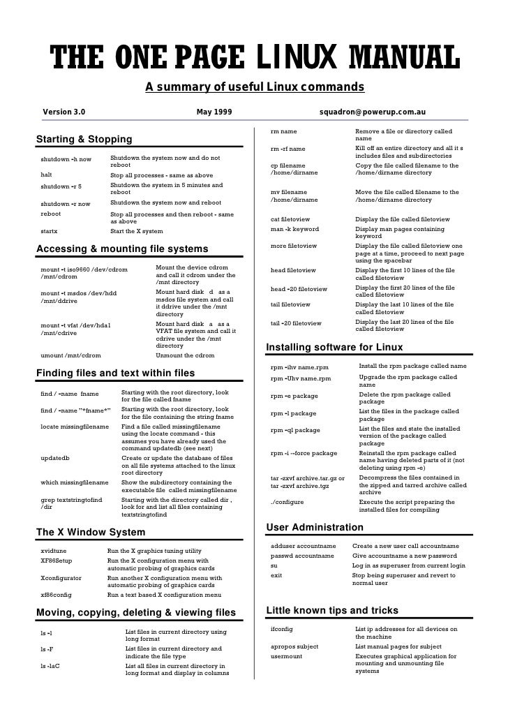 Linux one page manual