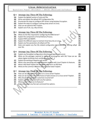 Linux Administration (Revised Syllabus) [QP / October - 2012] | PDF