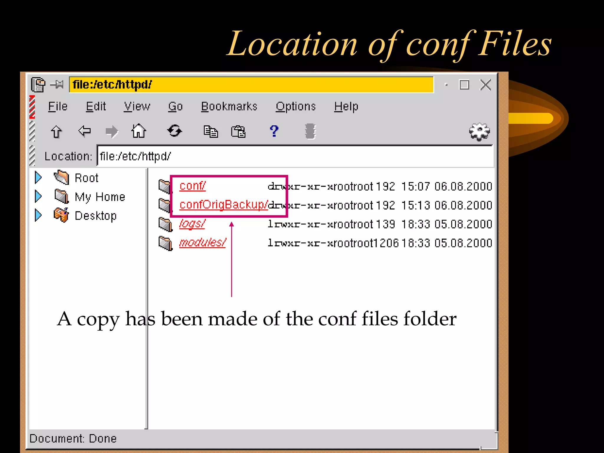 Location of conf Files A copy has been made of the conf files folder 