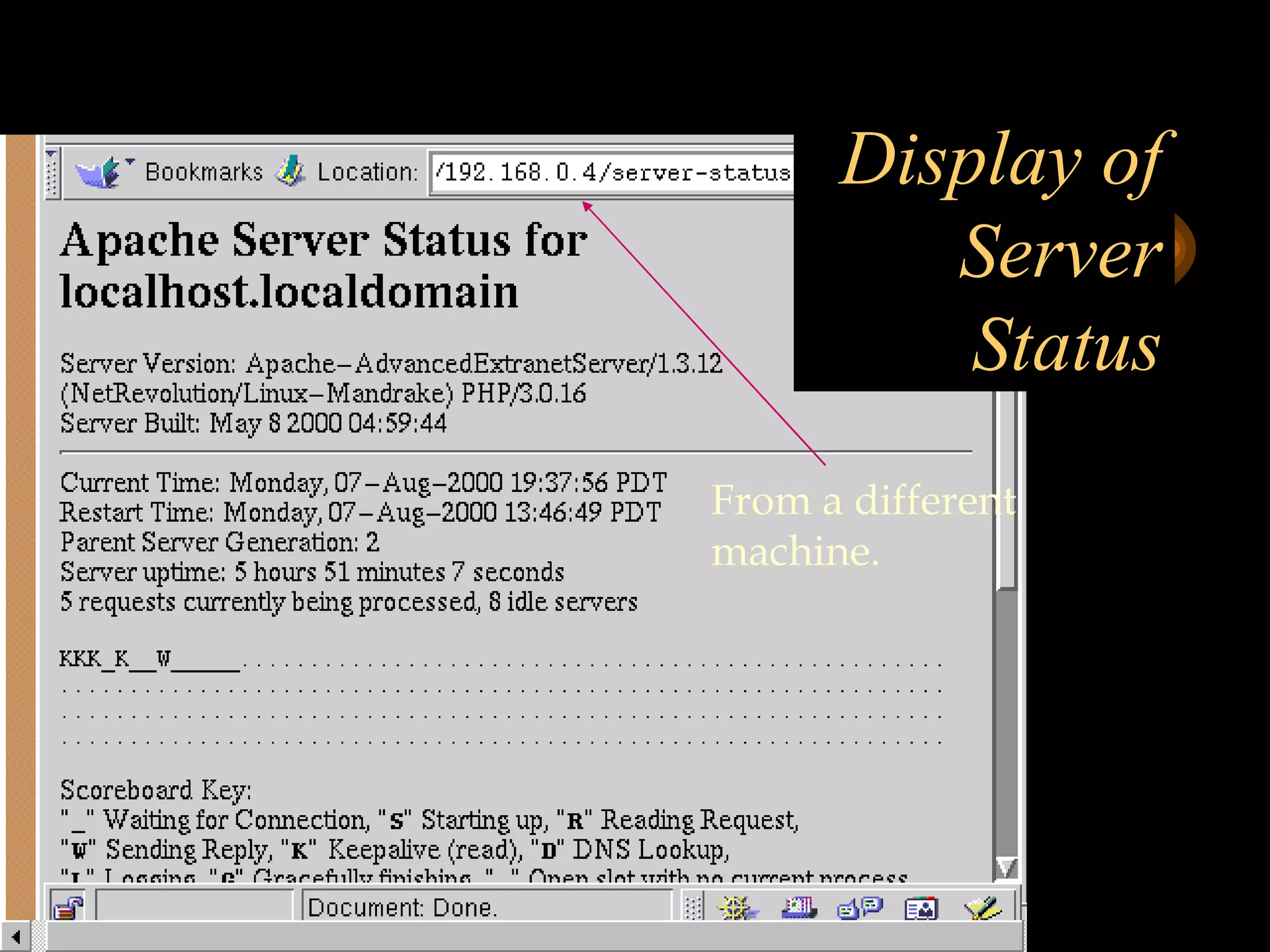 Display of Server Status From a different machine.  