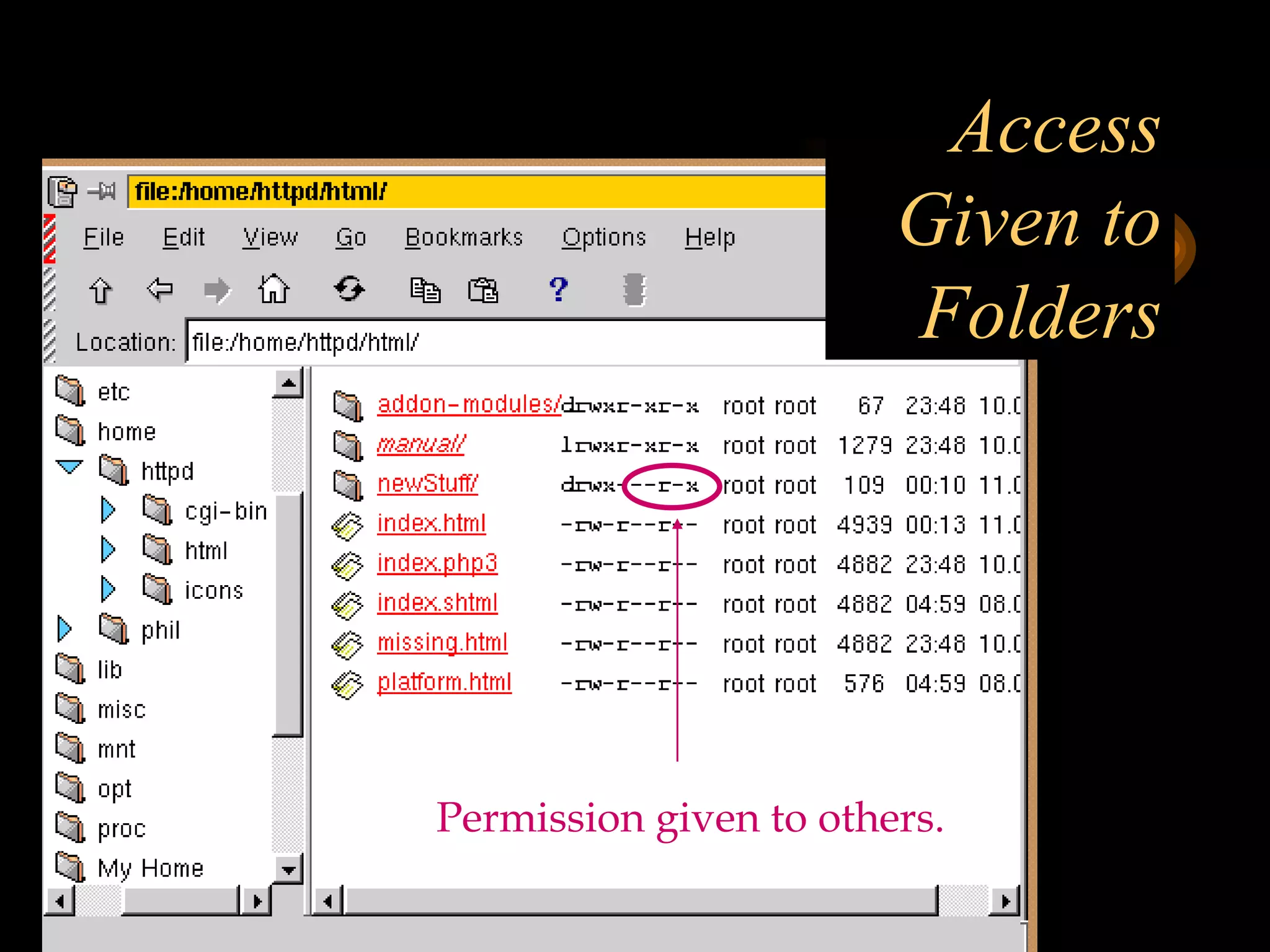 Access Given to Folders Permission given to others. 