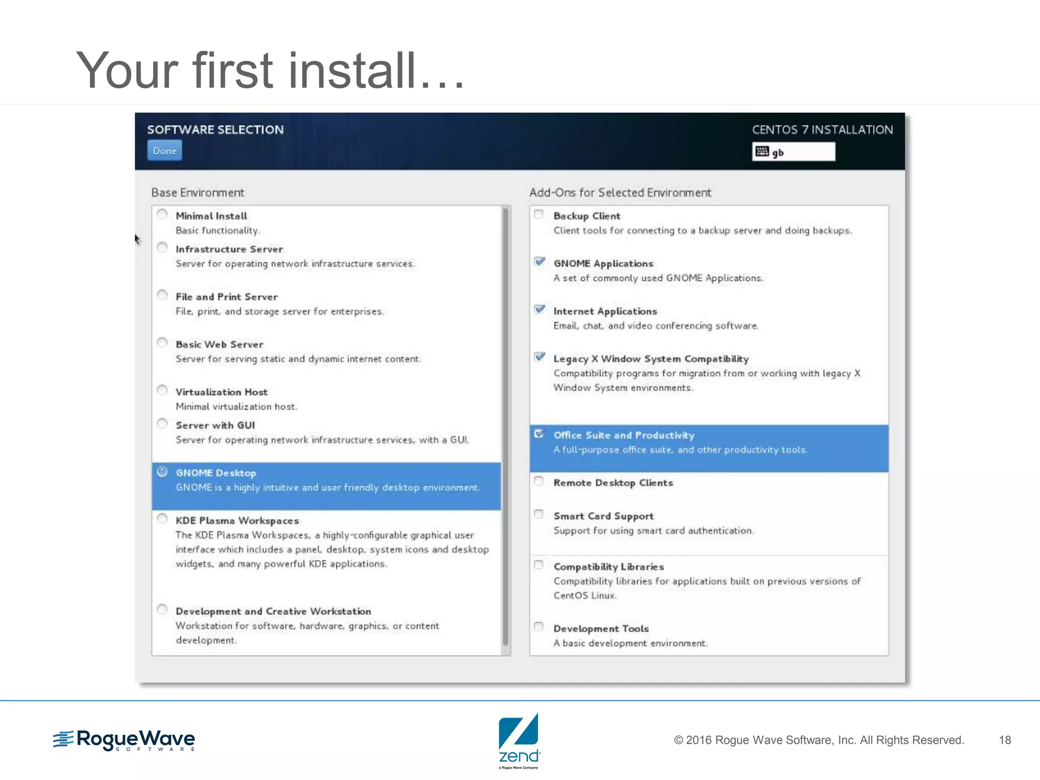 © 2016 Rogue Wave Software, Inc. All Rights Reserved. 18
Your first install…
 