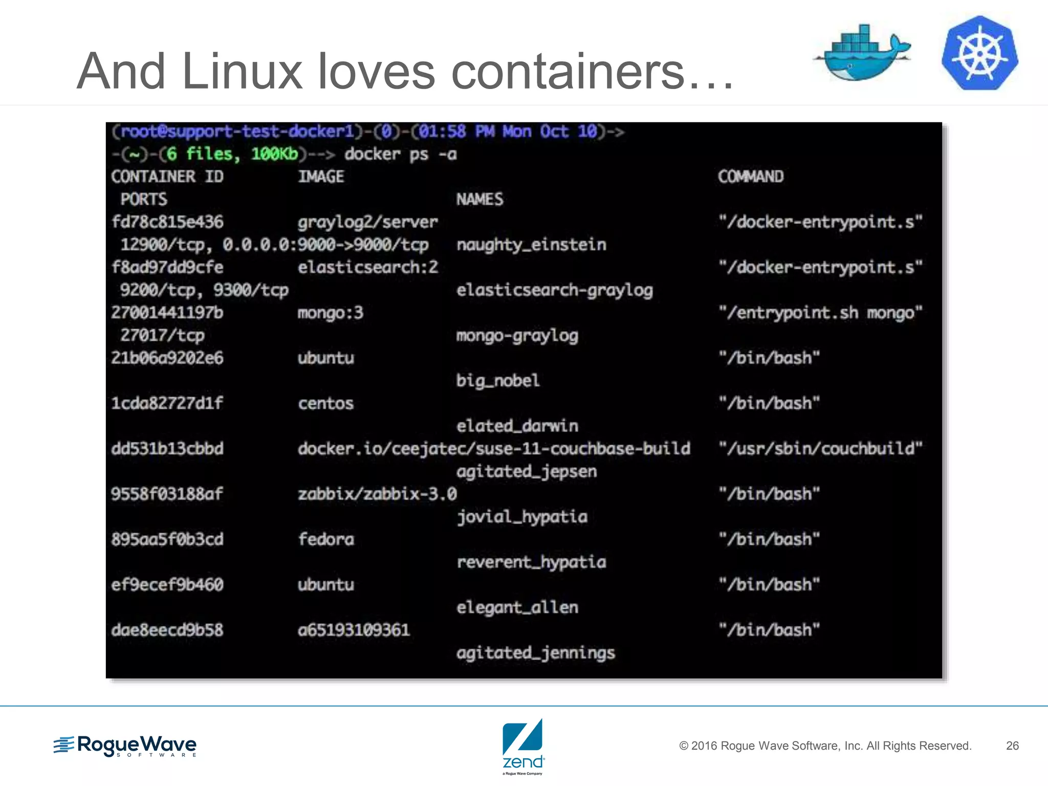© 2016 Rogue Wave Software, Inc. All Rights Reserved. 26
And Linux loves containers…
 