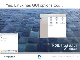 © 2016 Rogue Wave Software, Inc. All Rights Reserved. 20
Yes, Linux has GUI options too…
KDE, inspired by
Windows
 