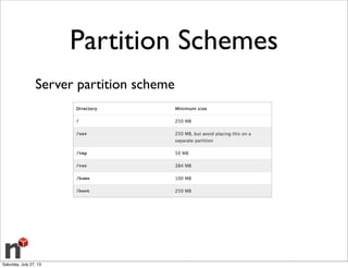 Partition Schemes
Server partition scheme
Saturday, July 27, 13
 