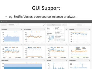 GUI	
  Support	
  
•  eg, Netflix Vector: open source instance analyzer:
 