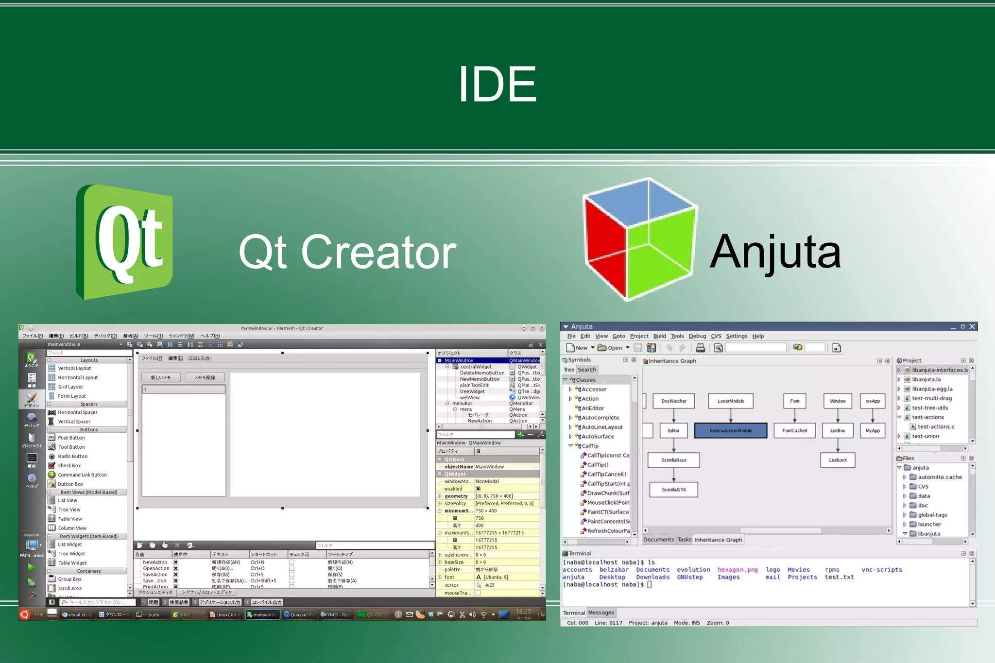 IDE
Qt Creator AnjutaQt Creator
 