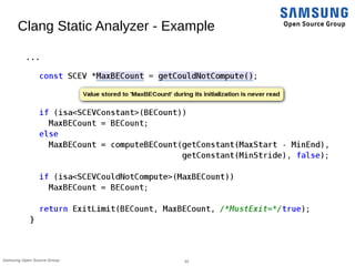 22Samsung Open Source Group
Clang Static Analyzer - Example
...
 