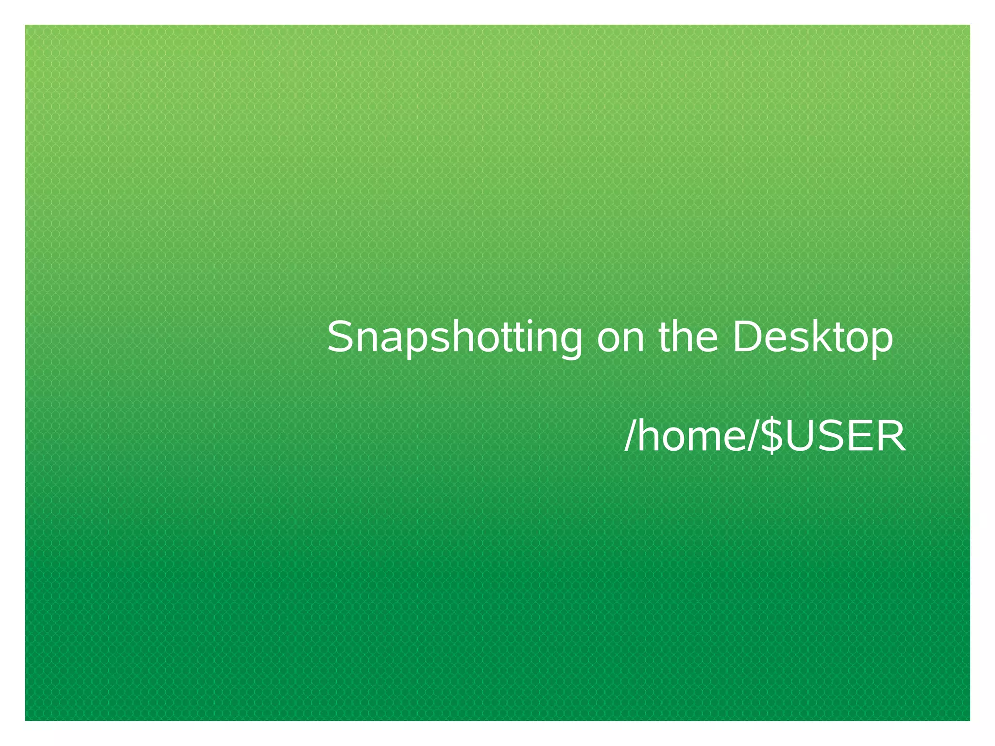 Snapshotting on the Desktop
/home/$USER
 