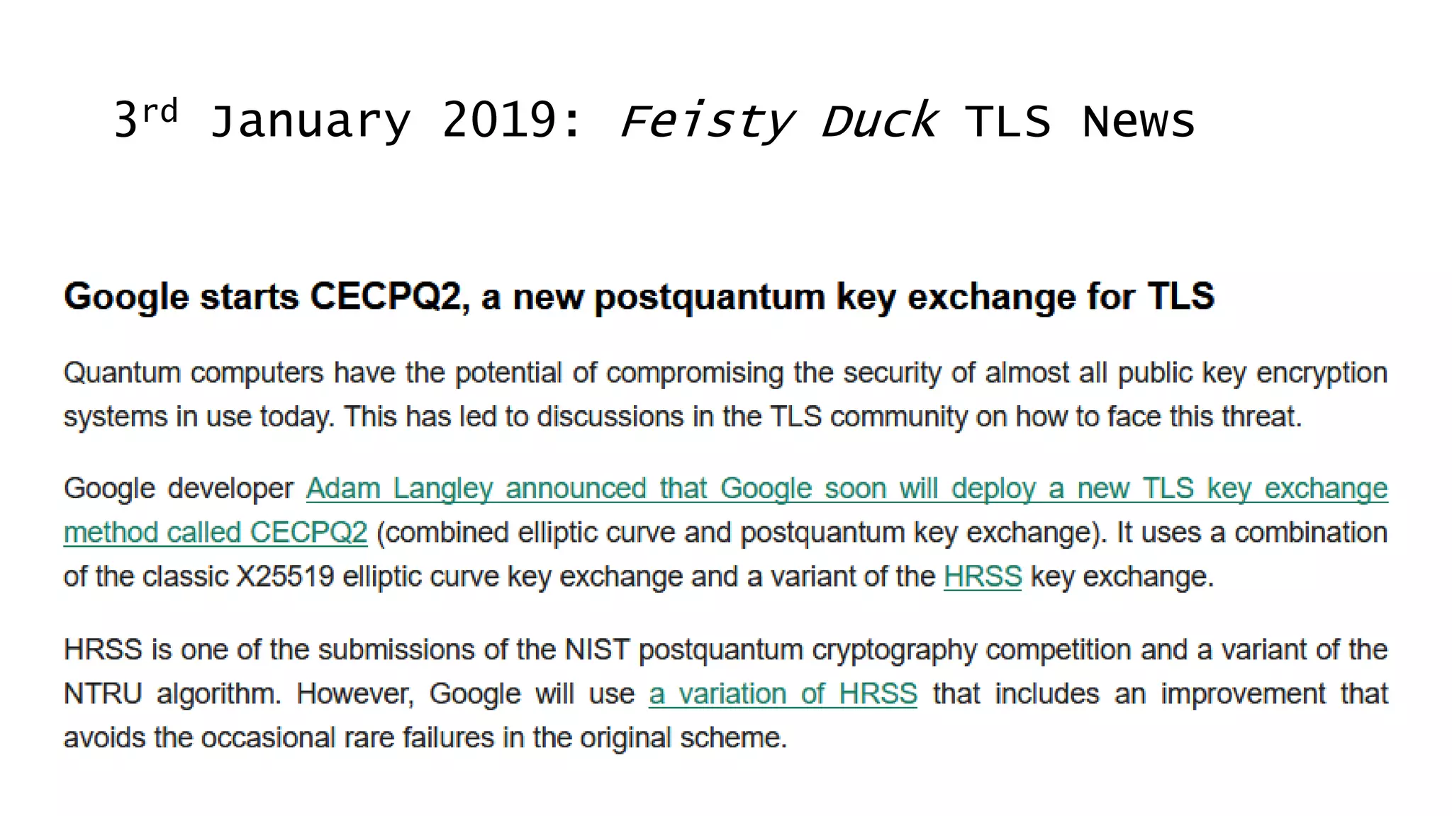 3rd January 2019: Feisty Duck TLS News
 