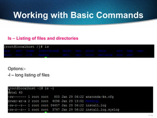 11-14
Working with Basic Commands
ls – Listing of files and directories
Options:-
-l – long listing of files
 