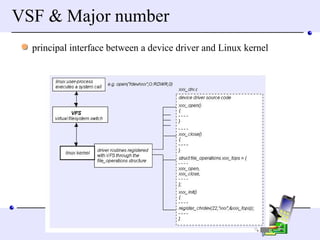 VSF & Major number principal interface between a device driver and Linux kernel  