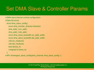 15© 2019 SysPlay Workshops <workshop@sysplay.in>
All Rights Reserved.
Set DMA Slave & Controller Params
DMA slave channel ...