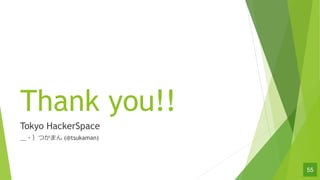 Thank you!!
Tokyo HackerSpace
?Ĥޤ (@tsukaman)
55
 