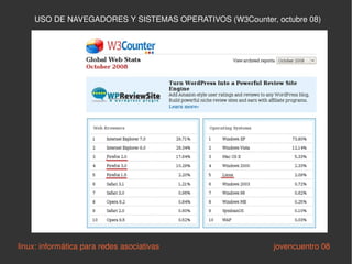 linux: informática para redes asociativas   jovencuentro 08 USO DE NAVEGADORES Y SISTEMAS OPERATIVOS (W3Counter, octubre 08) 