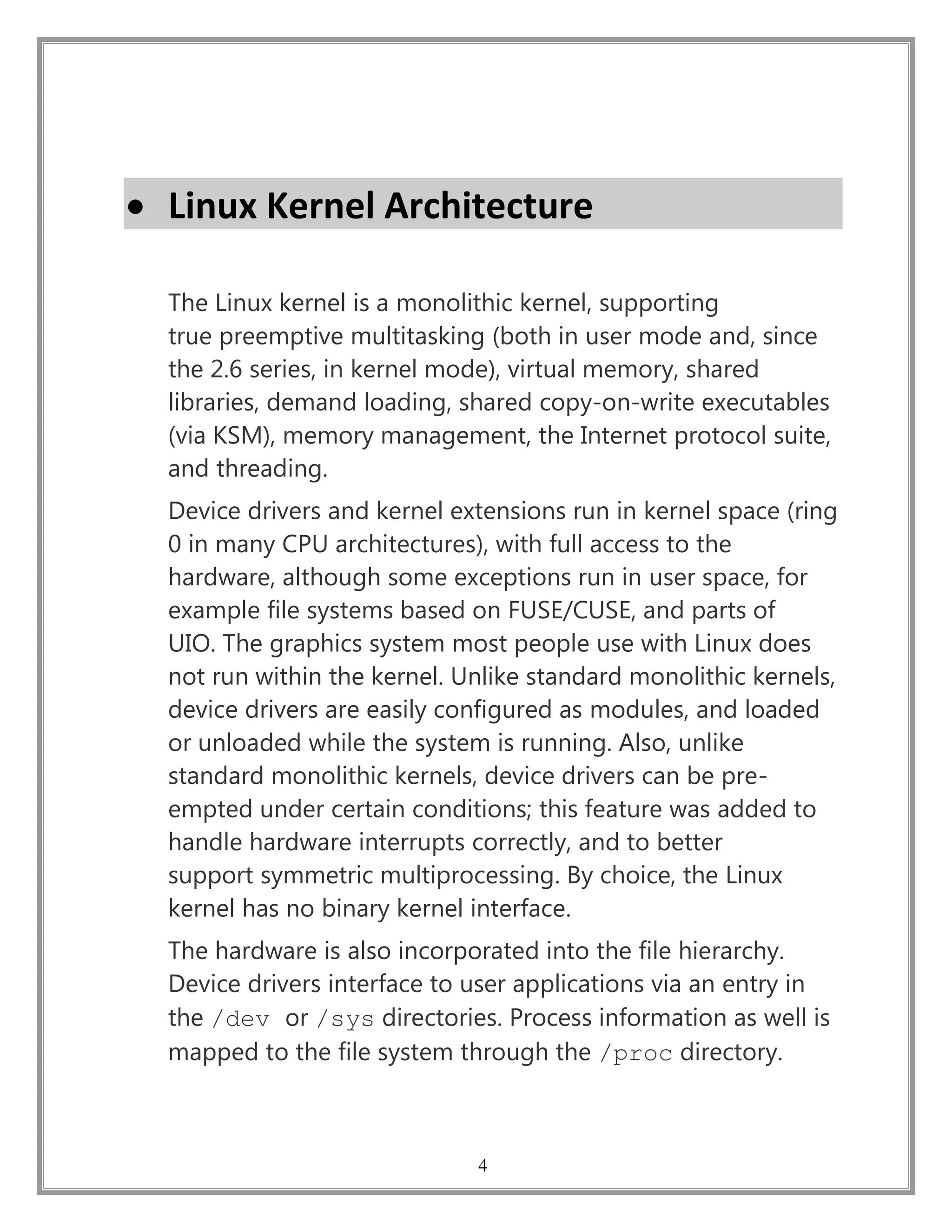 Linux kernel Architecture and Properties | PDF