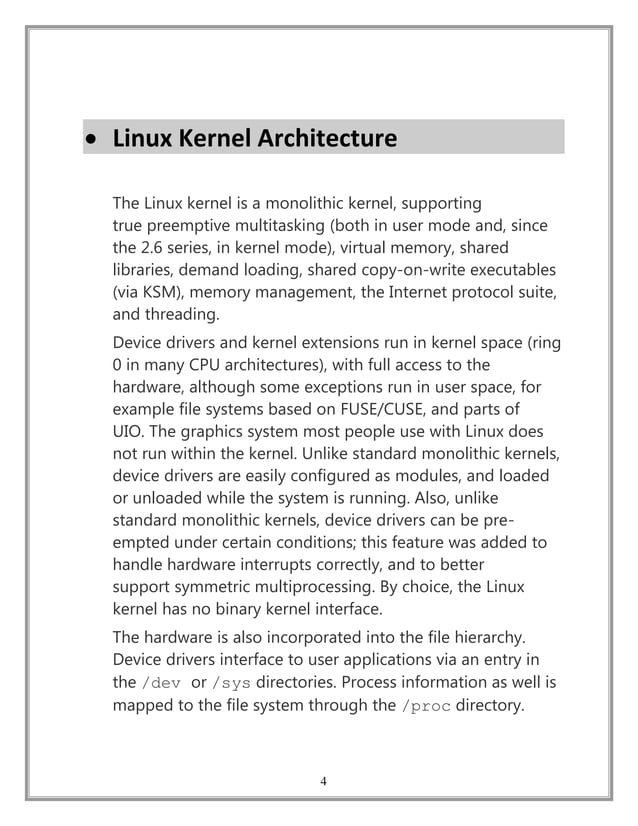Linux kernel Architecture and Properties | PDF