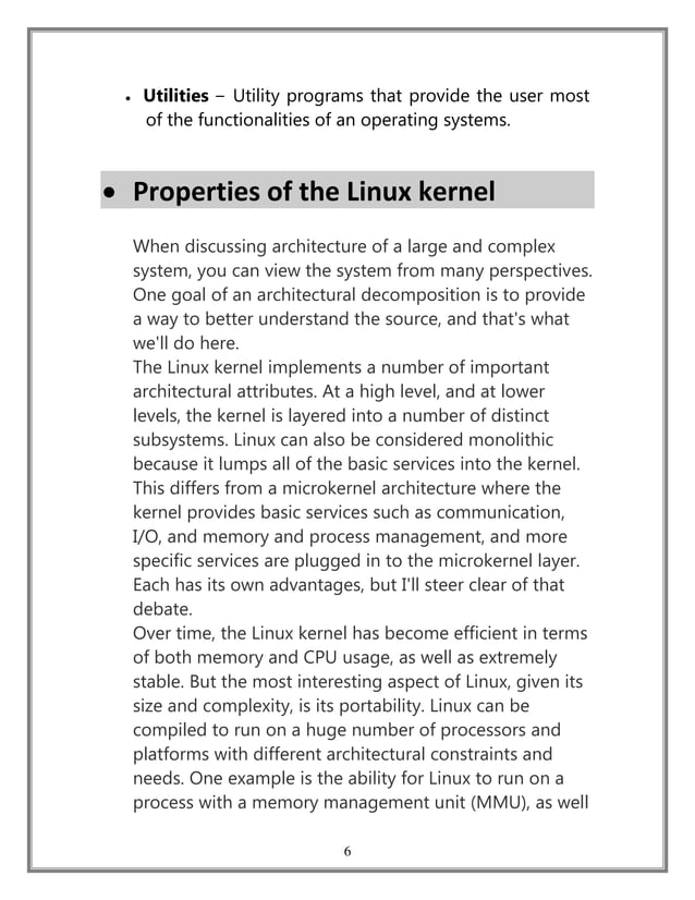 Linux kernel Architecture and Properties | PDF