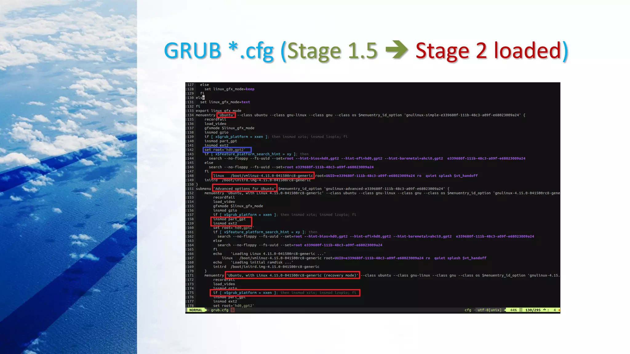 GRUB *.cfg (Stage 1.5  Stage 2 loaded)
 