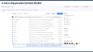 타 오픈소스처럼 github에서 컨트리뷰션 하면 될까?
10
Github 내 kernel 소스코드 관리하는 repository로 이동
 