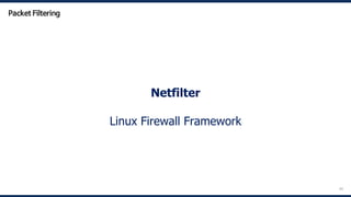 99
Netfilter
Linux Firewall Framework
Packet Filtering
 
