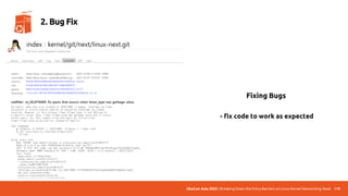 UbuCon Asia 2022 | Breaking Down the Entry Barriers on Linux Kernel Networking Stack 119
2. Bug Fix
Fixing Bugs
- fix code to work as expected
 