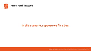 UbuCon Asia 2022 | Breaking Down the Entry Barriers on Linux Kernel Networking Stack
In this scenario, suppose we fix a bug.
124
Kernel Patch in Action
 