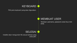 Tentukan username, password untuk linux mint
anda.
 