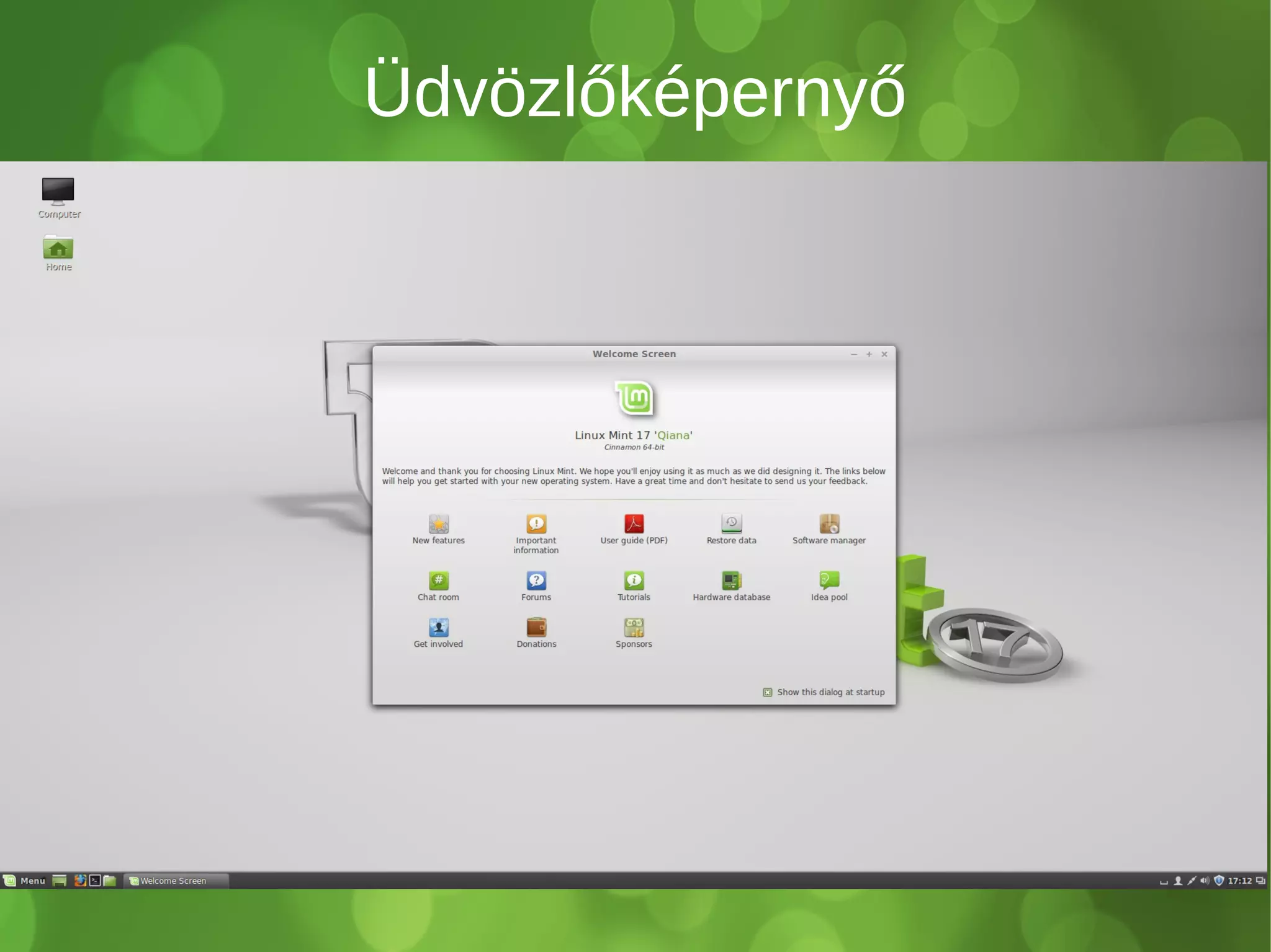 Üdvözlőképernyő 
 